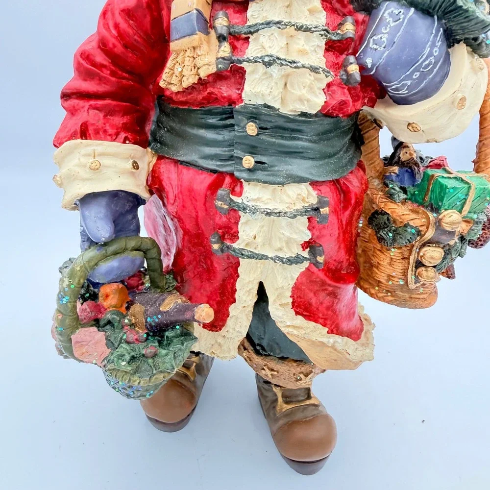 Vintage Resin Santa Claus Figurine Christmas Tree & Gift Baskets 12 Inch
